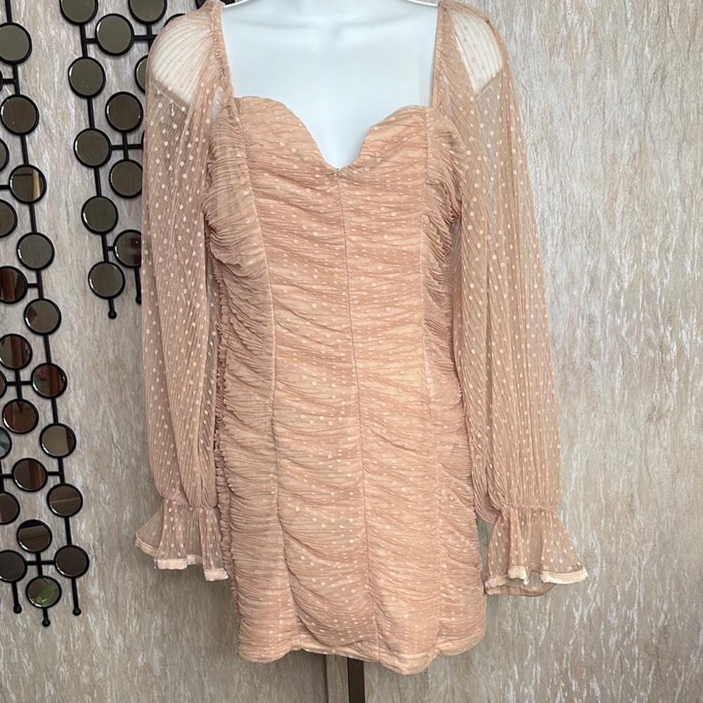 Sheer Polka Dot Ruched Dress